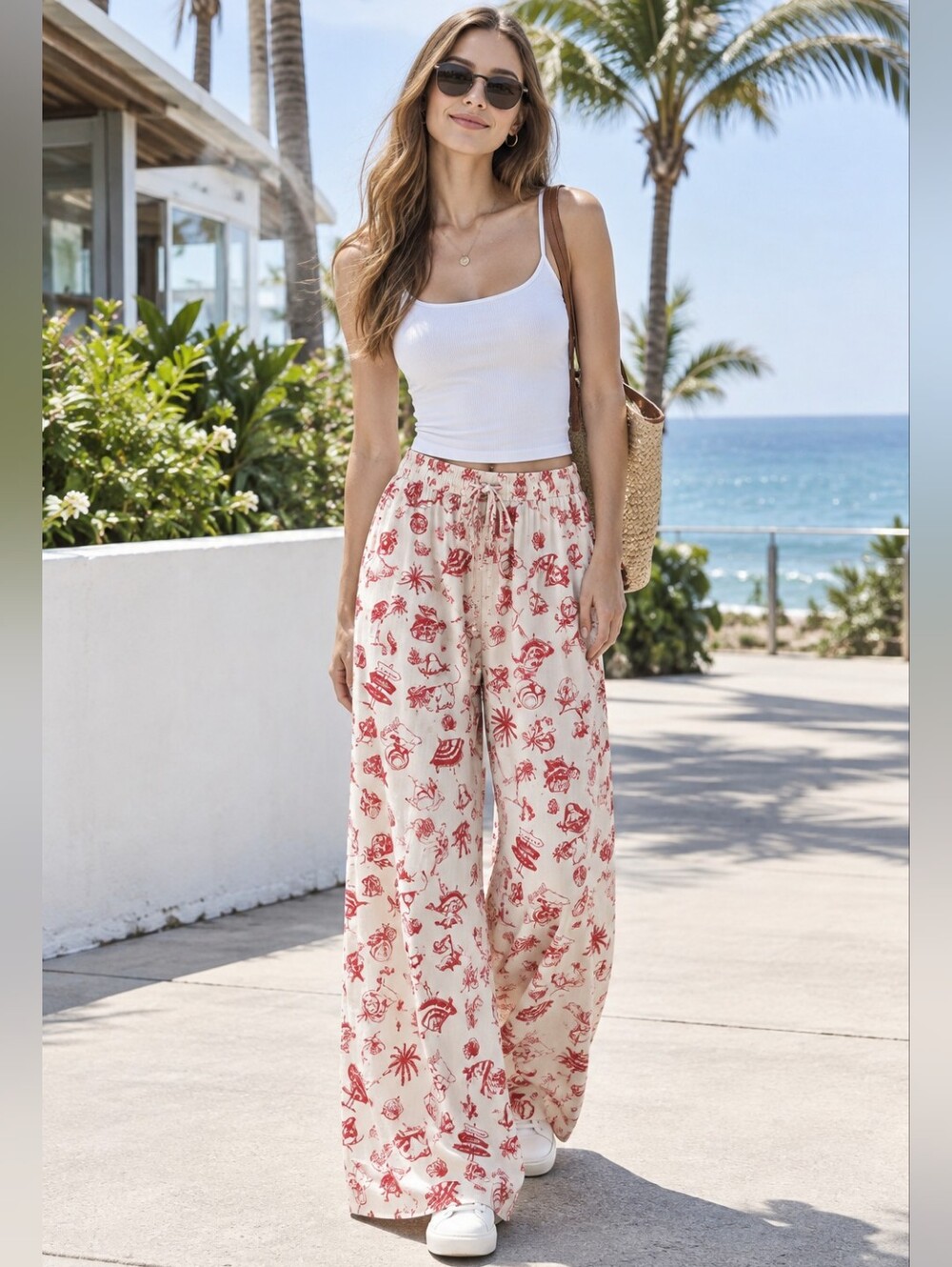 wild fable White Wide-Leg Pants with Red Print